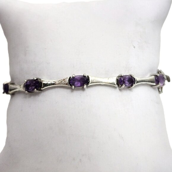Vintage Jewelry - Oval Mod Brilliant Amethyst 925 Sterling Silver Tennis Bracelet …